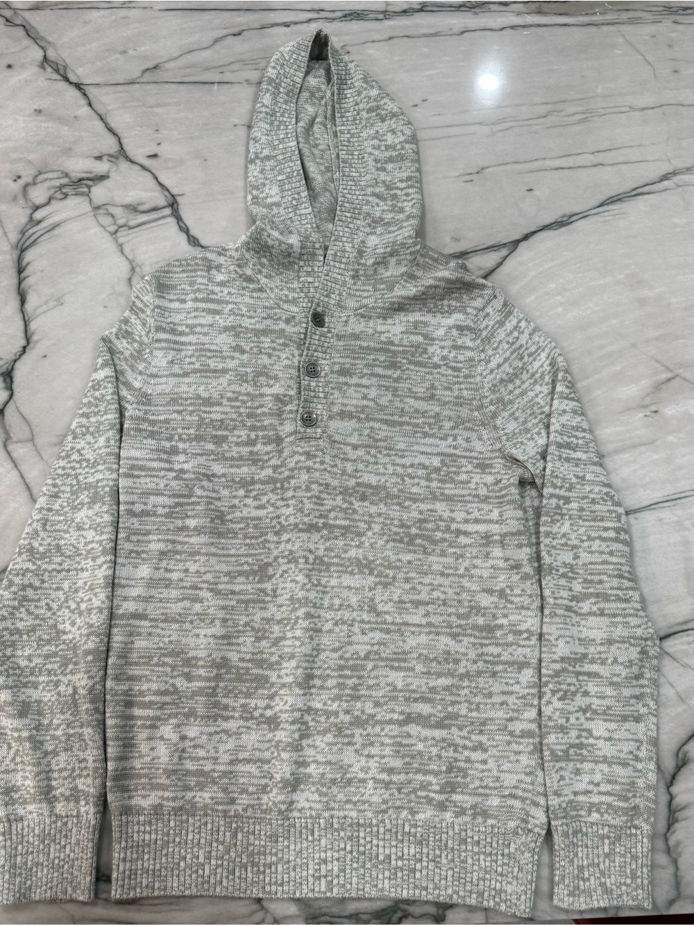 Kenneth Cole New York Hooded Sweater Mens L Gray Marled Wool Blend Henley